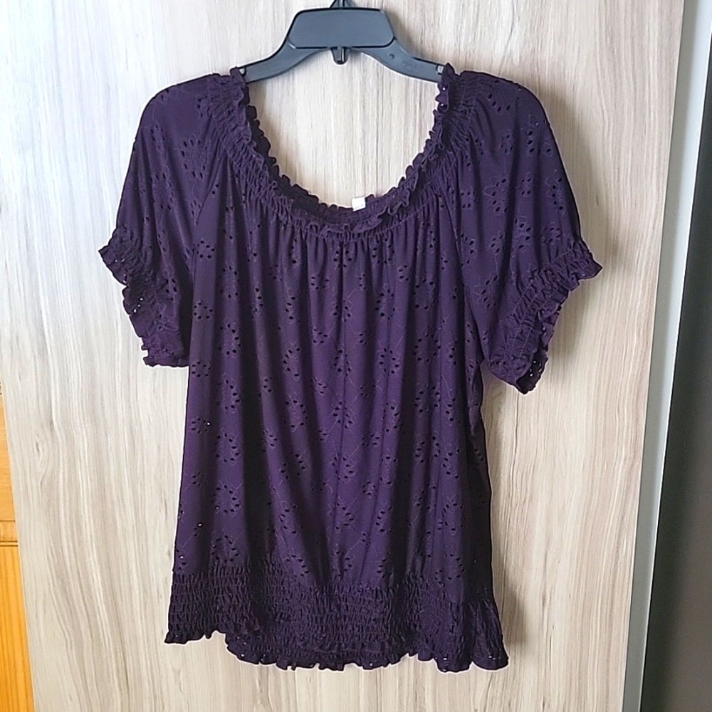 Plum eyelet top